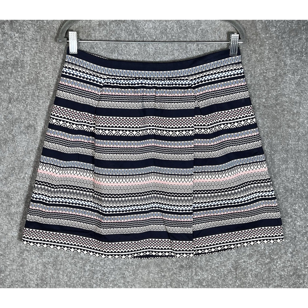 J Crew Pleated A-Line Skirt Womens Size 8 Blue Striped Geometric Lined Pockets